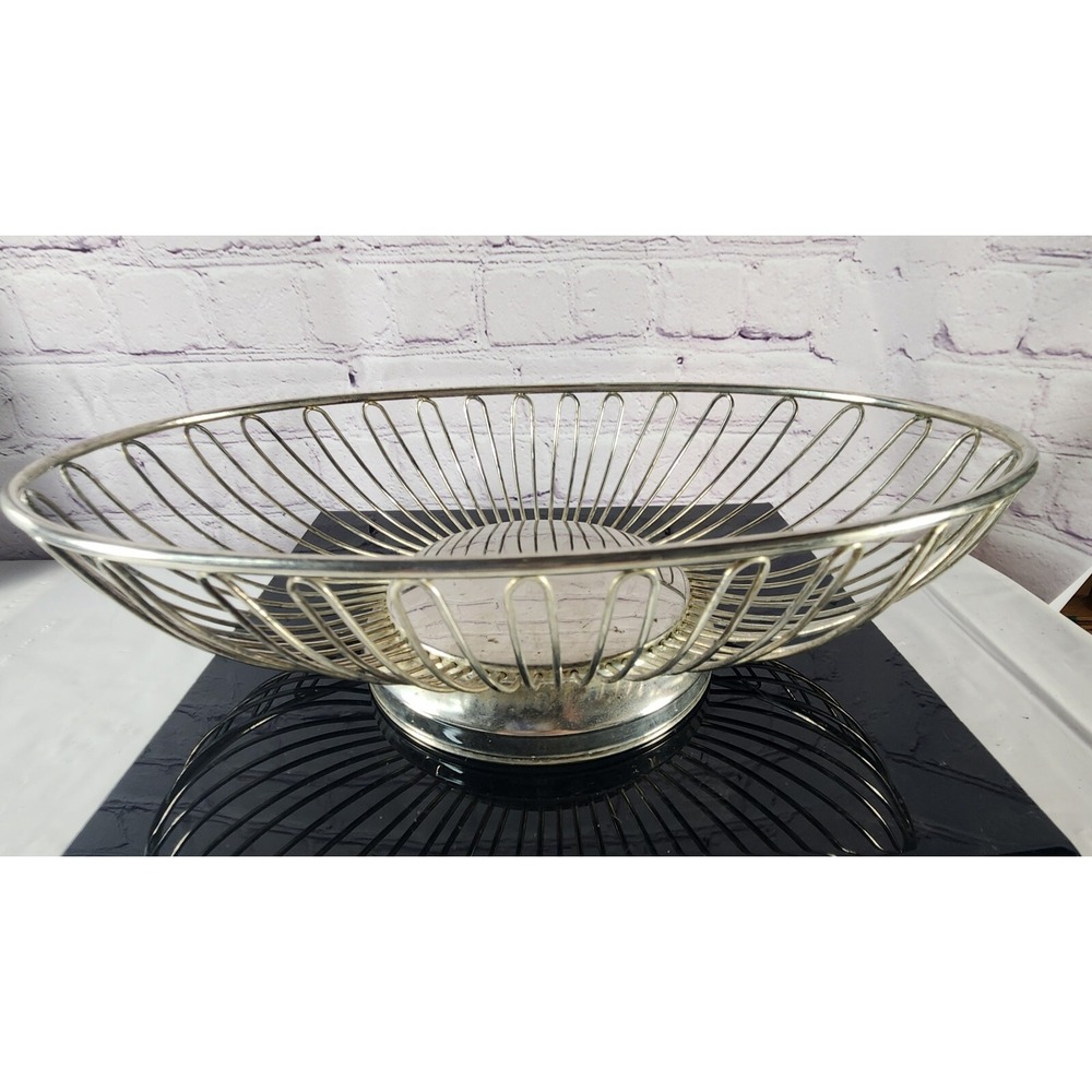Vintage International Silver Co Oval Wire Bread Basket Fruit Serving Bowl
